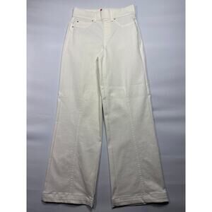 Spanx Women's Pull On Wide Leg Center Seam Cream Denim Jeans - S-Petite (26x29)